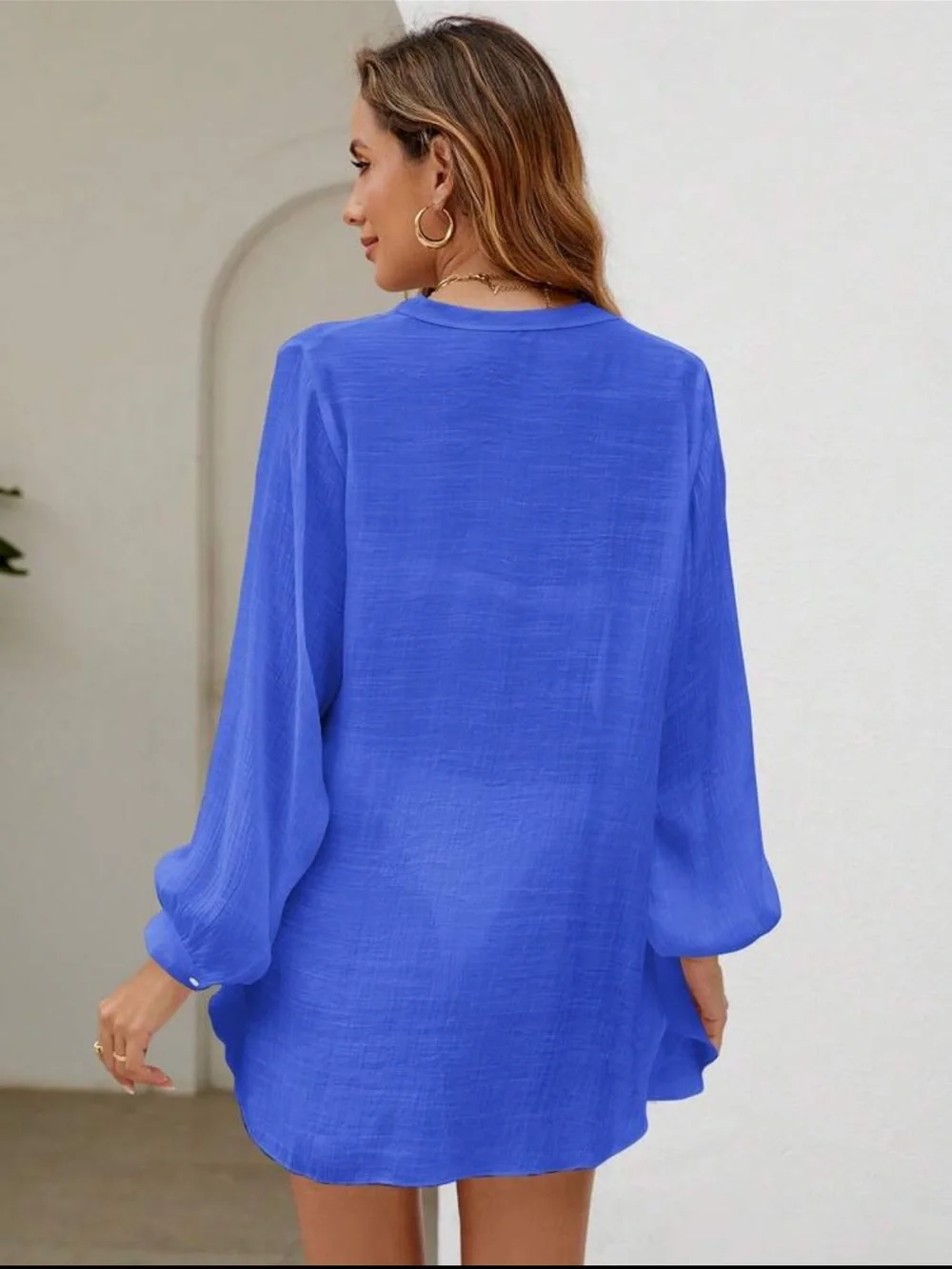 SHEIN Royal Blue Button-Front V-Neck Swim Coverup